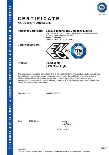 چین Luxsun lighting Co.,Ltd گواهینامه ها