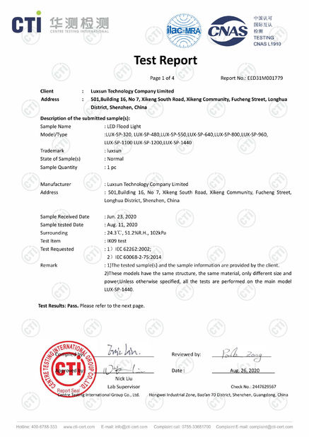 چین Luxsun lighting Co.,Ltd گواهینامه ها