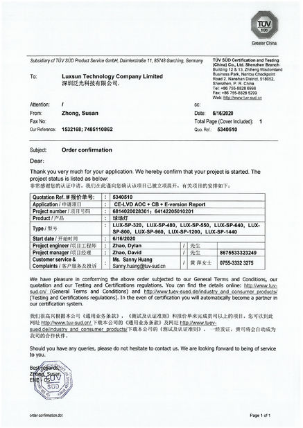 چین Luxsun lighting Co.,Ltd گواهینامه ها