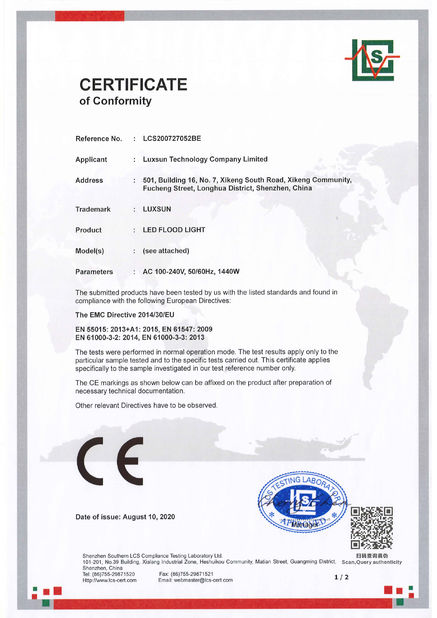 چین Luxsun lighting Co.,Ltd گواهینامه ها