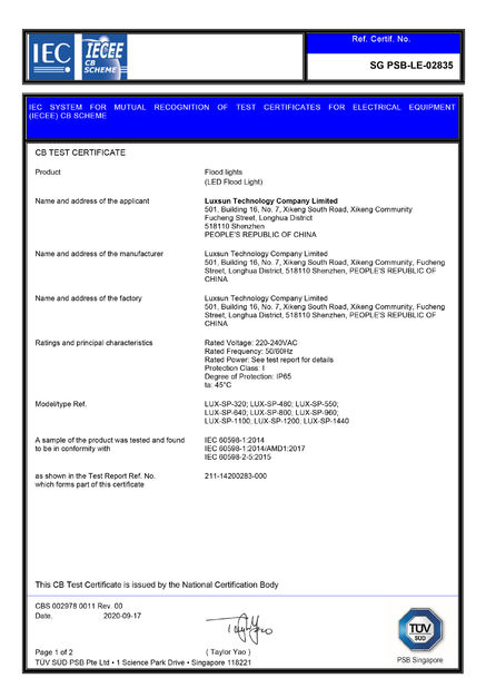 چین Luxsun lighting Co.,Ltd گواهینامه ها